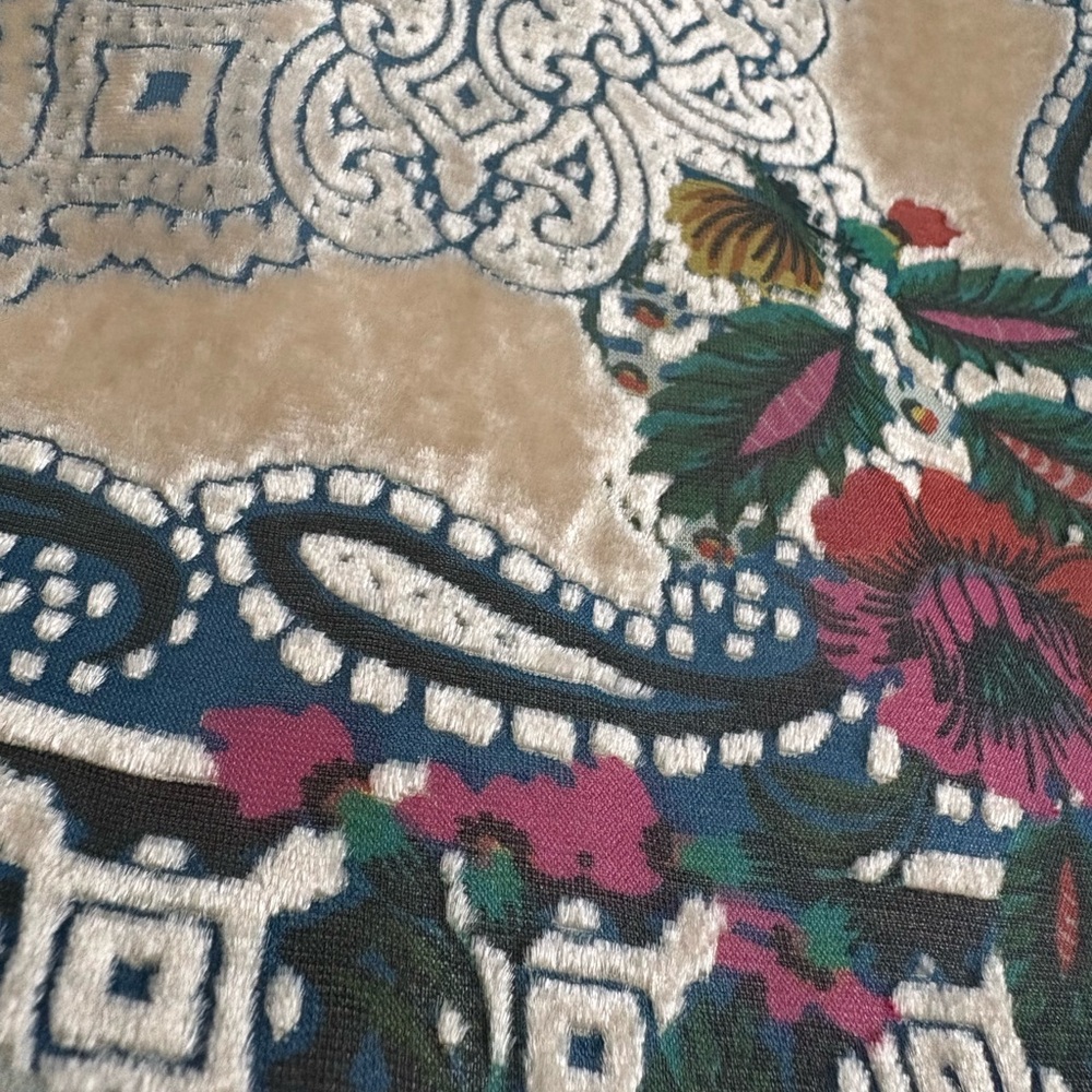 $290 Johnny Was Blue and Tan floral Patchwork burned velour silk  Tunic Dress S - Picture 5 of 13